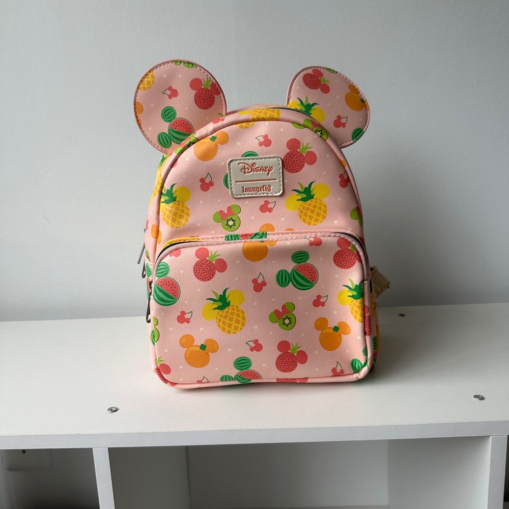Pink Disney Backpack with Mickey Fruit Design